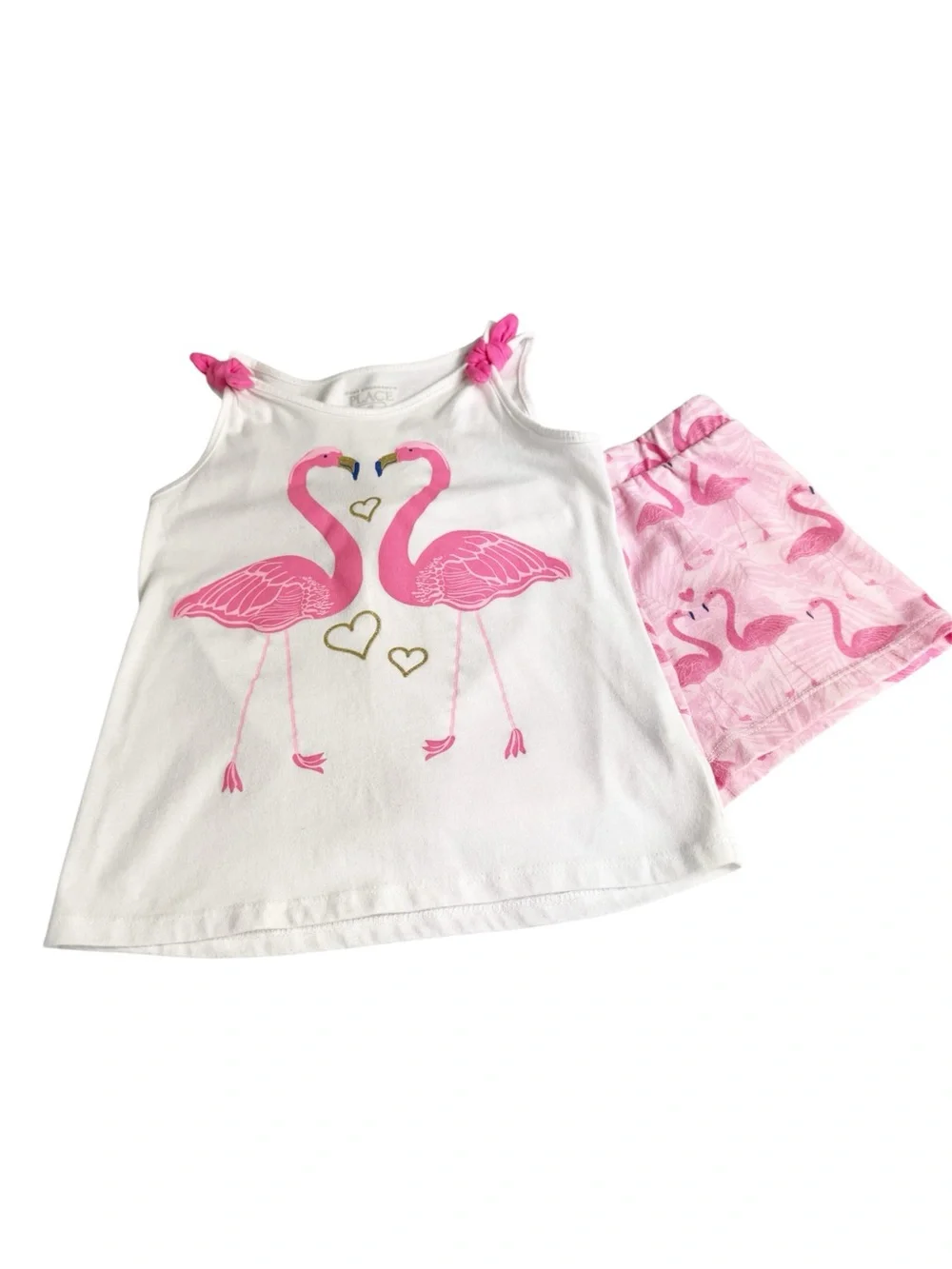 The Children's Place Toddler Girls White & Pink Flamingo Short Set 4T